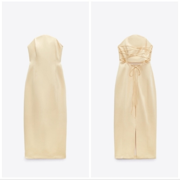 NWT Zara Satin Effect Cream Maxi Dress - Picture 4 of 14